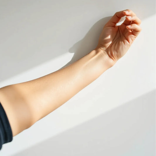 Wrist and arm with subtle flow lines indicating improved circulation in a calm, minimal setting
