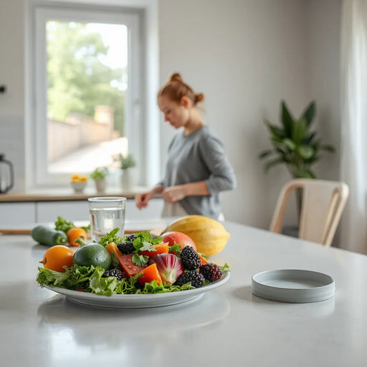 Healthy meal prep and a calm home setting suggesting overweight management habits